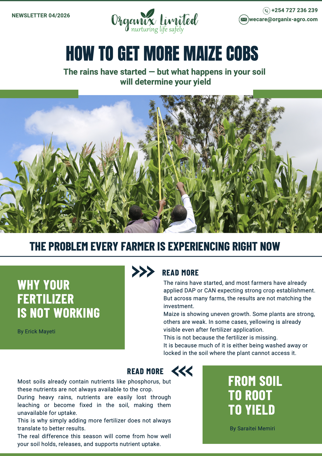 Organix Newsletter featuring Maize Production